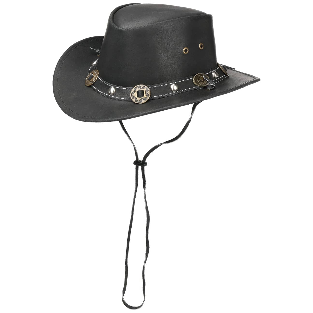 Scippis Unisex Sort Concho Læderhat By